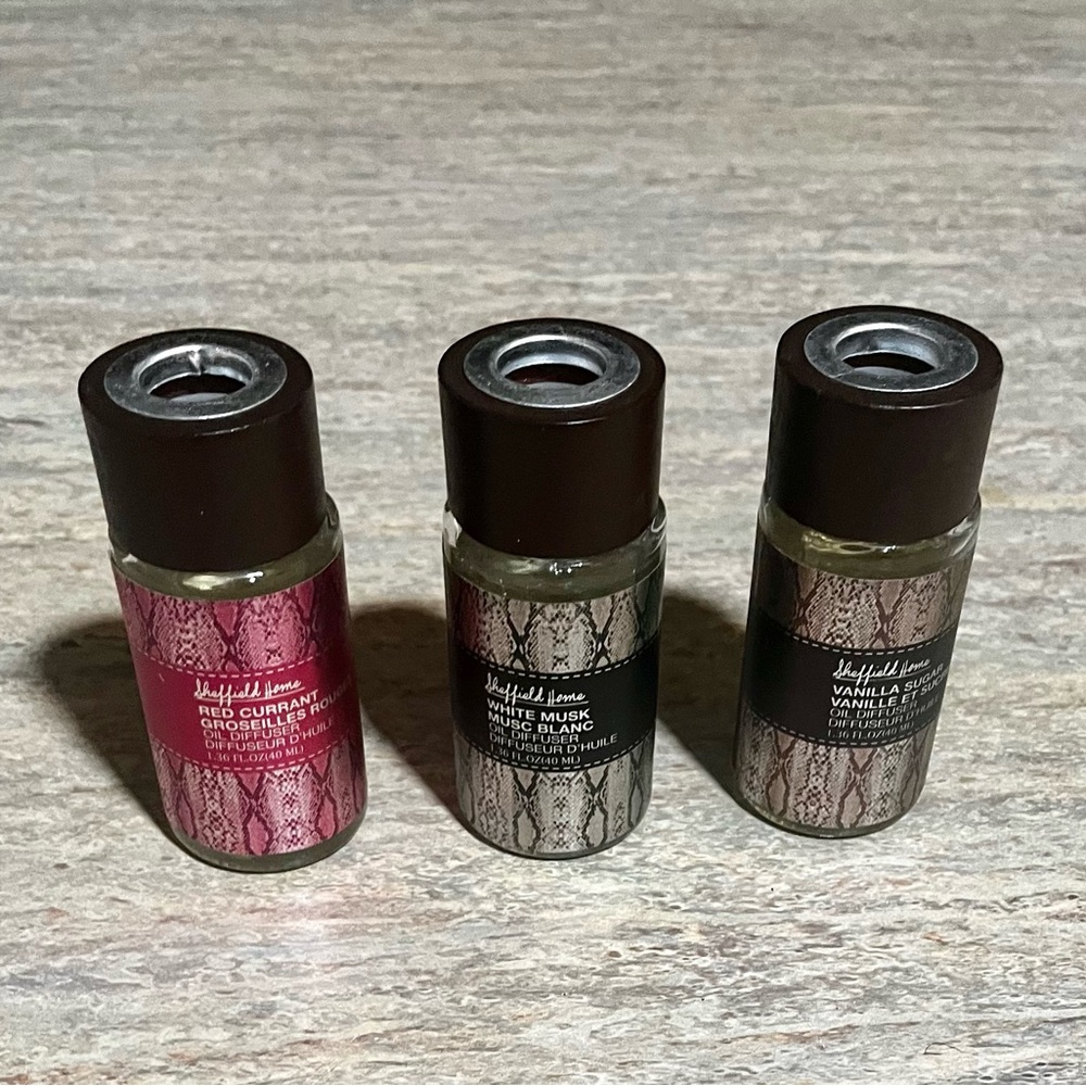 New Sheffield Home Red Currant, White Musk & Vanilla Sugar Diffuser oil Trio Set